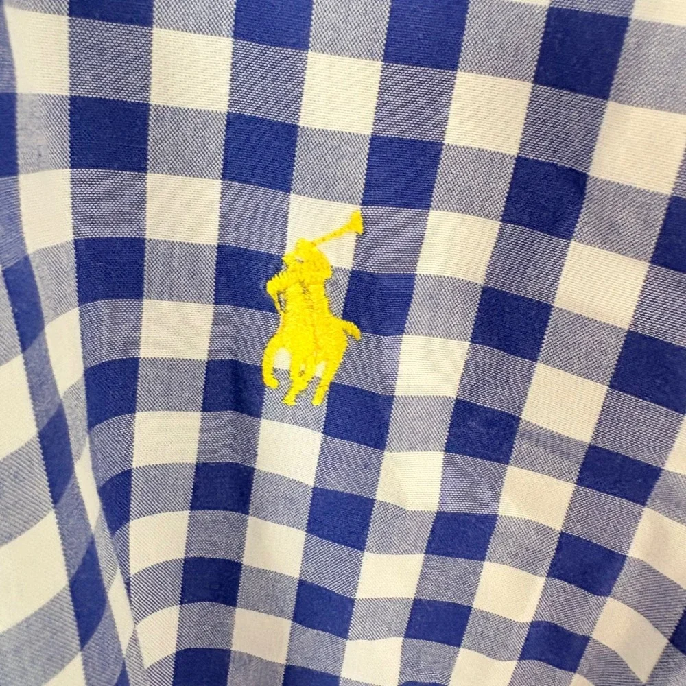 Polo Ralph Lauren Men's‎ L Non Iron Blue Gingham Plaid Check Button Down Shirt